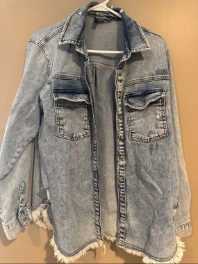 Pilcro Light Blue Denim Jacket with Frayed Hem